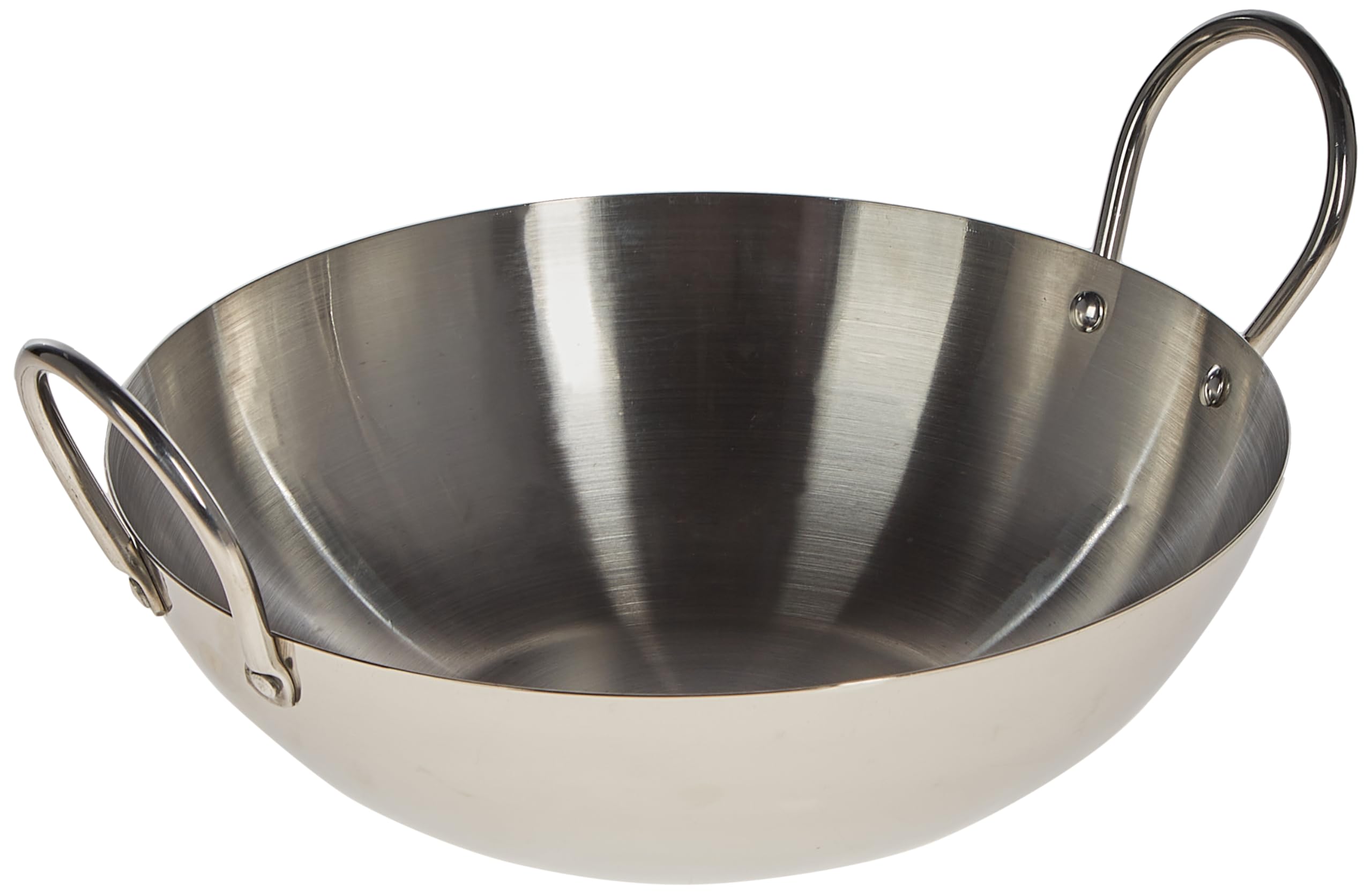 Royalford 30cm heavy deep round kadai- rf11558 perfect for sauting, frying, stir frying, etc versatile and strong stainless steel construction, silver