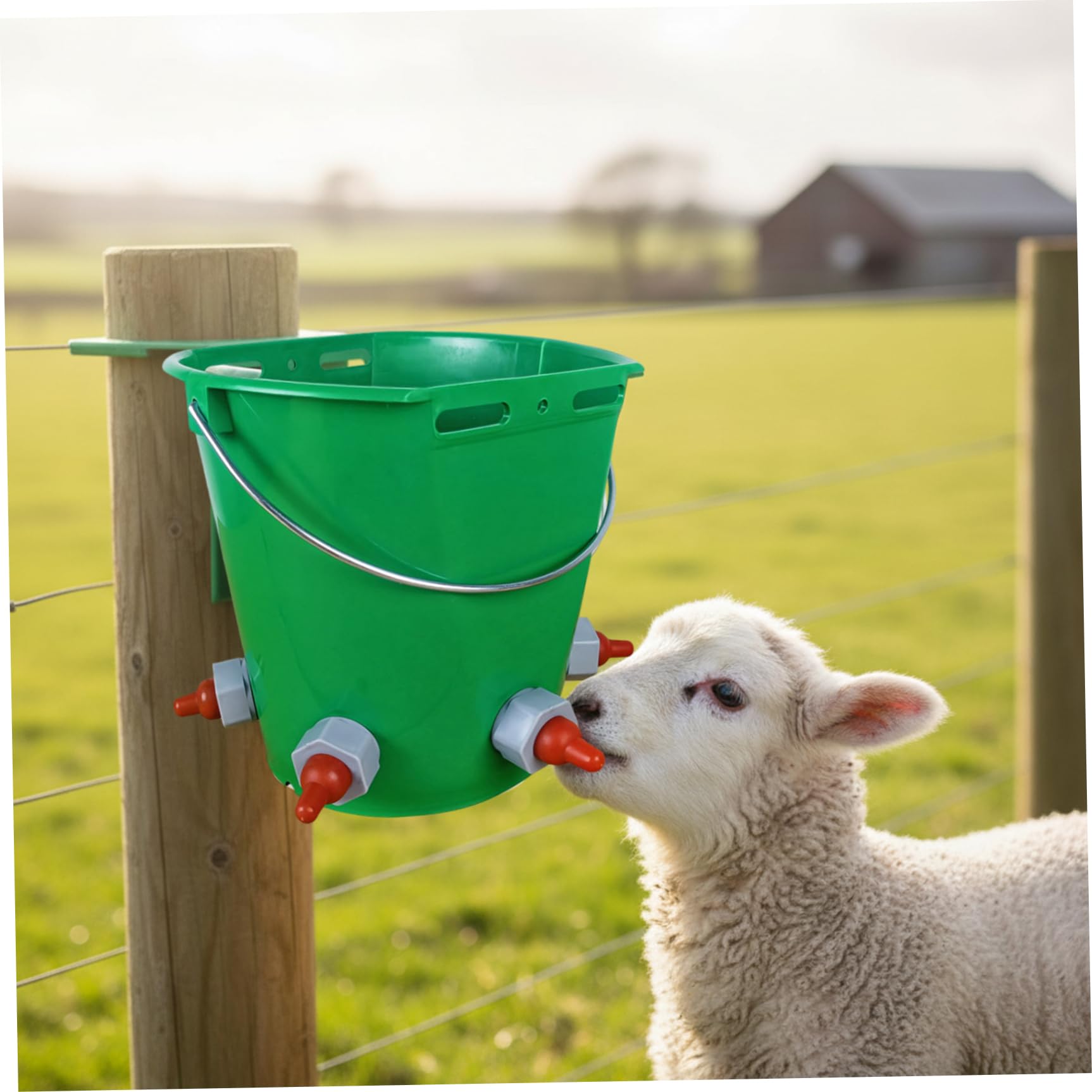 Secchio per mangime per capre mangiatoia per capre da latte per bestiame da 8 litri di capacità con tettarella mangiatoia per pecore verde e secchio per biberon per vitelli agnelli 5 bocche