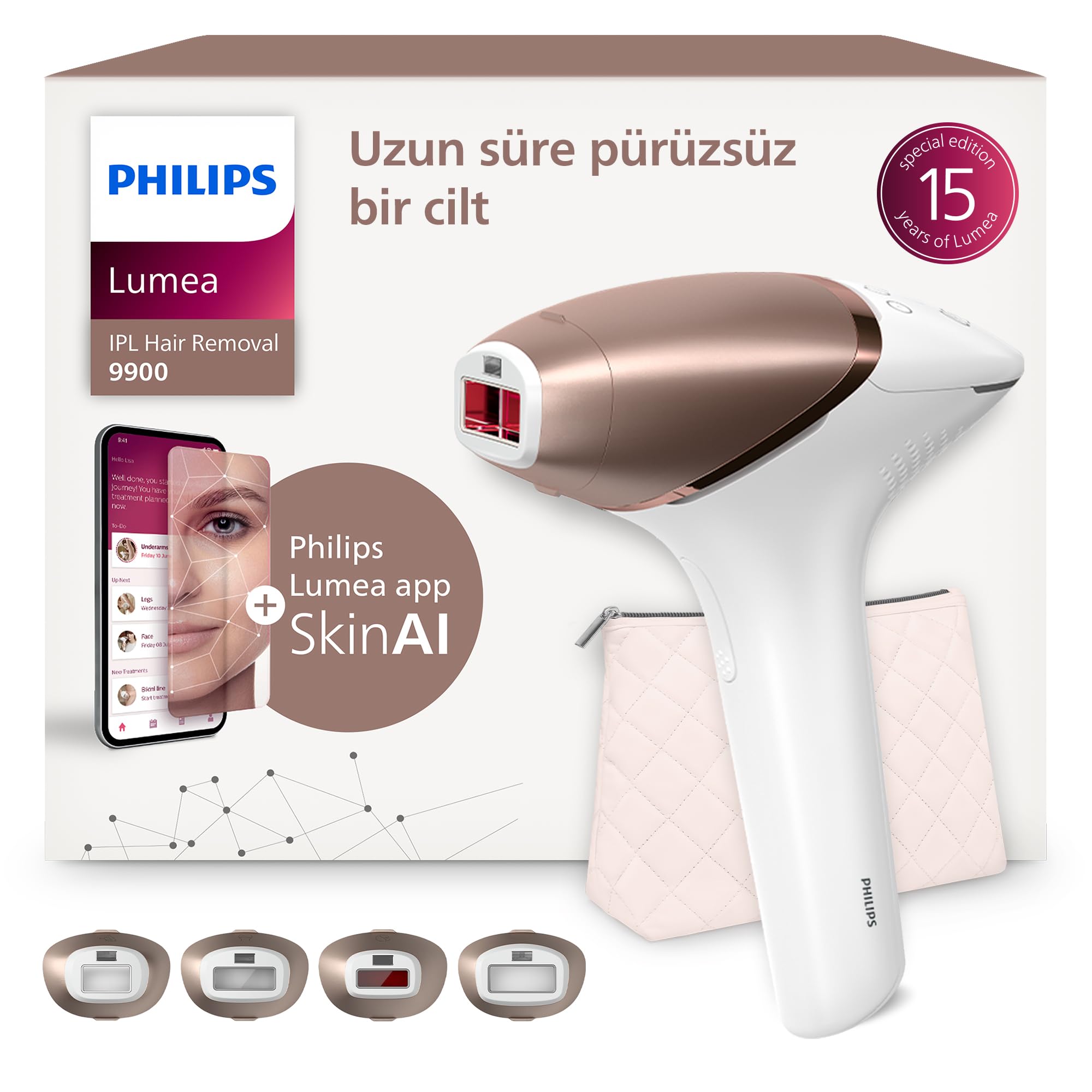 Philips Lumea 9900 Serisi BRI951/03 IPL Tüy Alma, SkinAI,Vücut,Yüz,Koltuk altı,Bikini,4 Başlık,Çanta