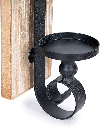 Miniatura 4 de Candelabro de pared (juego de 2) portavelas de metal y madera negro para colgar en la pared, candelabro de pared para sala de estar, baño, comedor