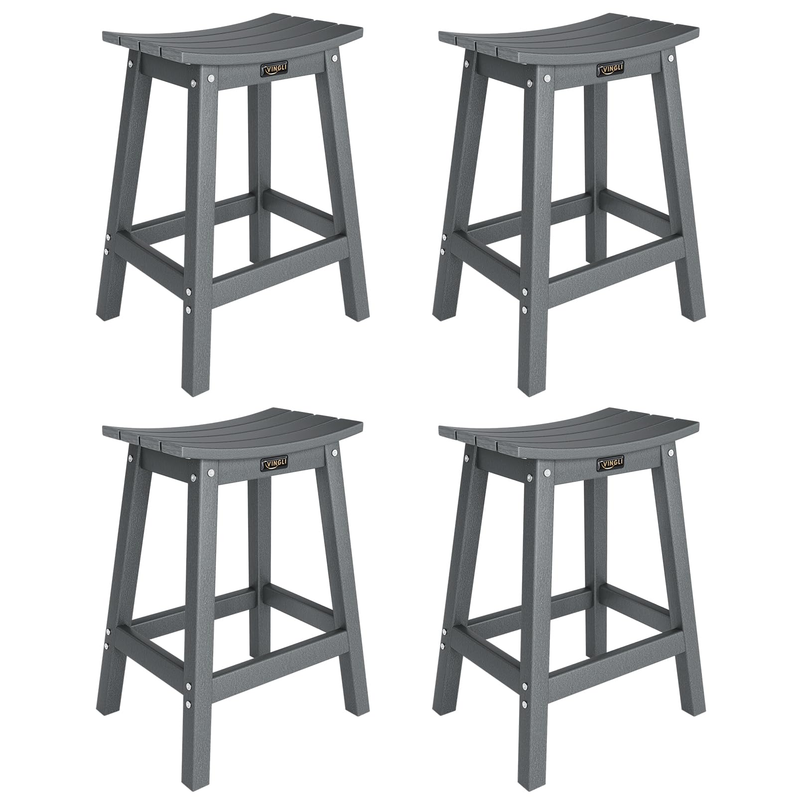 VINGLI 24 Inch Outdoor Bar Stools Set of 4, HDPE Weather Resistance Counter Height Bar Stools Durable Heavy Duty Patio Chairs for Bar Deck Balcony