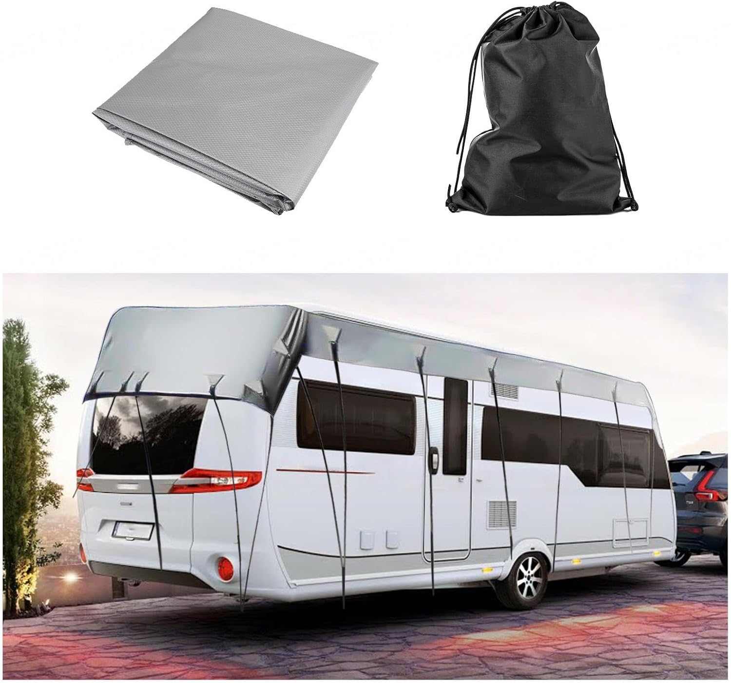Travel Trailer Cover 210D Oxford Cloth Camper Cover Waterproof Wind, Rain and Snow Proof Rvmasking Rv Cover Rv Covers for Roof Only,Silver-16.4 * 9.8ft