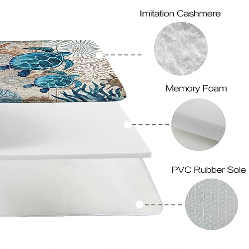 Miniatura 4 de Juego de baño de tortugas marinas náuticas de playa con cortina de ducha coral con estrellas de mar y alfombras de 20 x 31 pulgadas, accesorios de