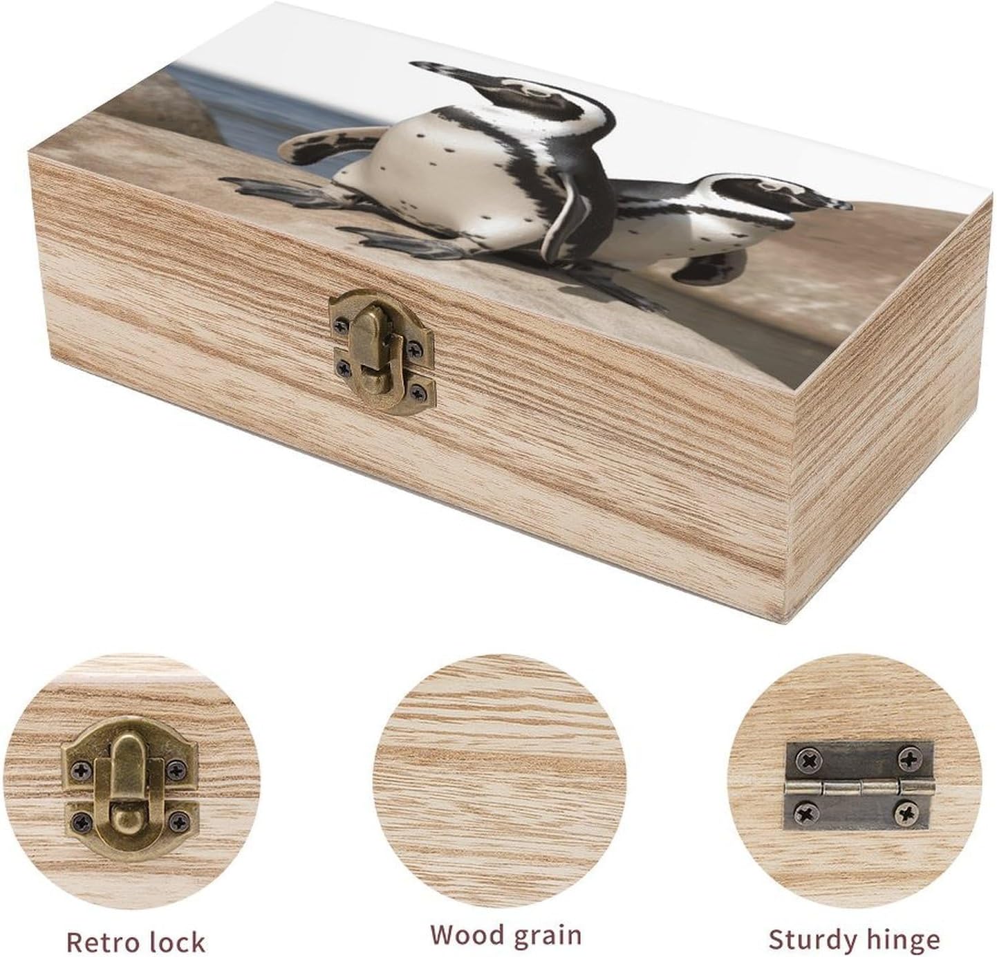 African Penguin Wooden Storage Box 7.9" X 3.9" X 2.3" image 3