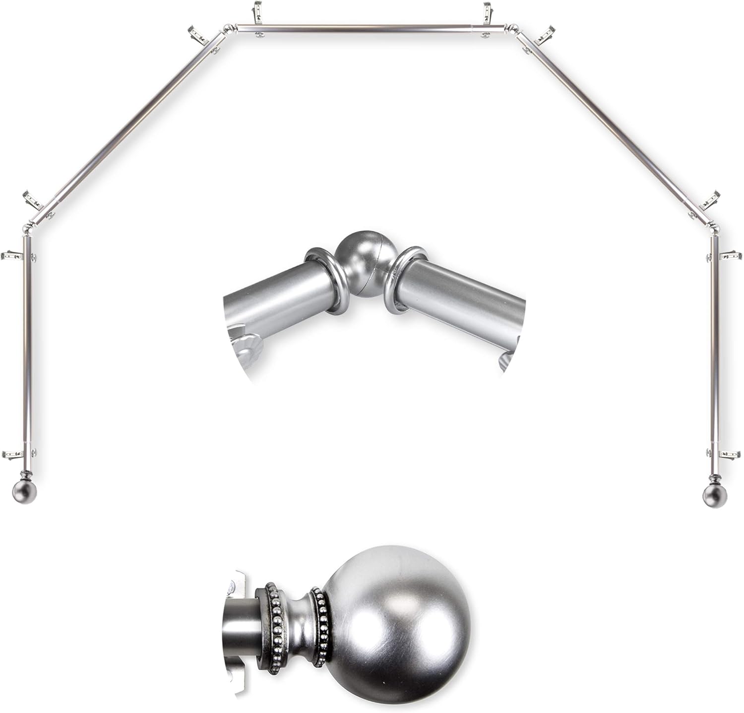 A&F Rod Décor - Cleo 13/16" 5-Sided Bay Window Curtain Rod 28-48 inch (each side) - Satin Nickel