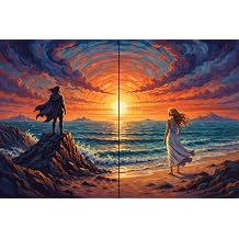 2Pack Couple Diamond Painting Kits for Adults Sunset Ocean Split Art 12x16"