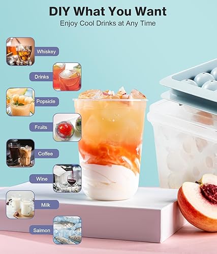 Miniatura 7 de Bandeja para cubitos de hielo con tapa y contenedor, bandejas redondas para cubitos de hielo para congelador, molde de hielo de grado alimenticio