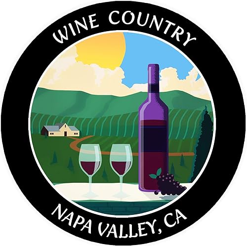 Vinyard - Wine Country - Valle de Napa, California, 3.5 pulgadas, calcomanía de vinilo para bricolaje, diseño de aventura de vacaciones, apliques