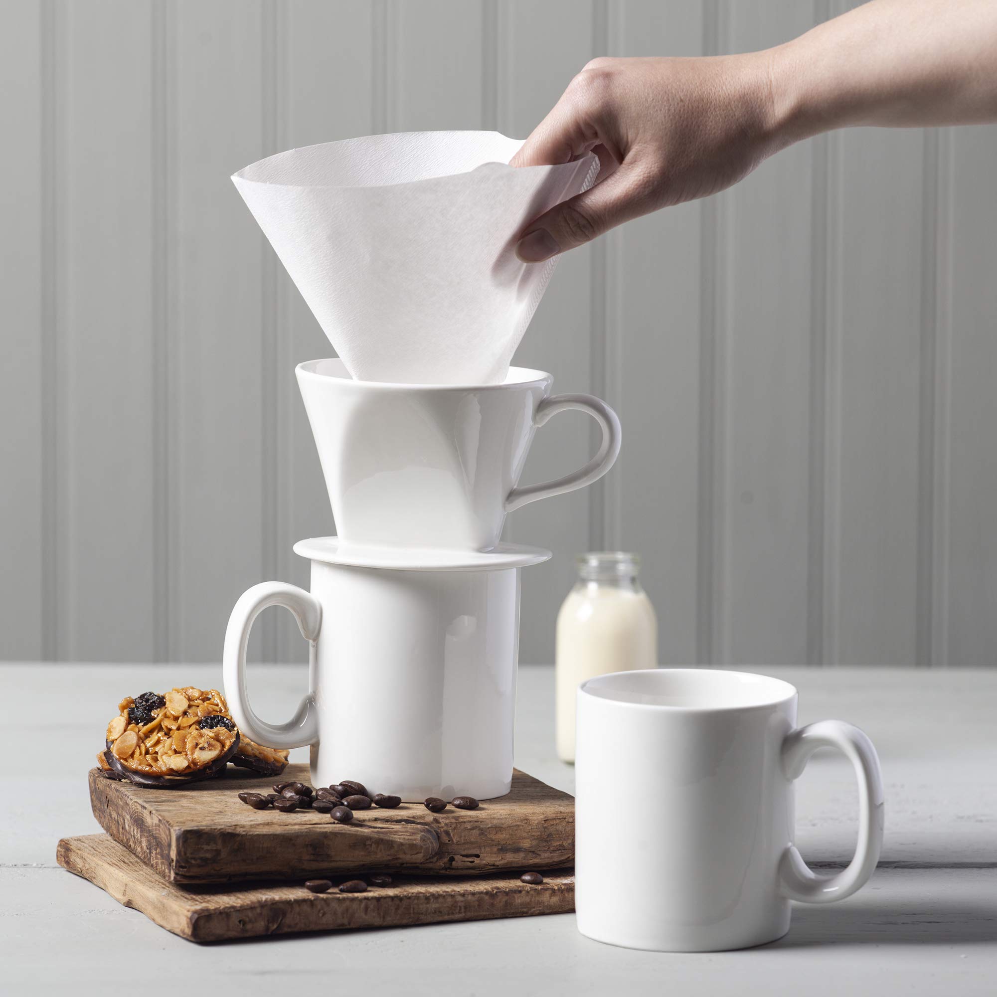 Wm Bartleet & Sons Porcelain Coffee Filter Cone – Pour Over Drip Filter, White, Dishwasher Safe
