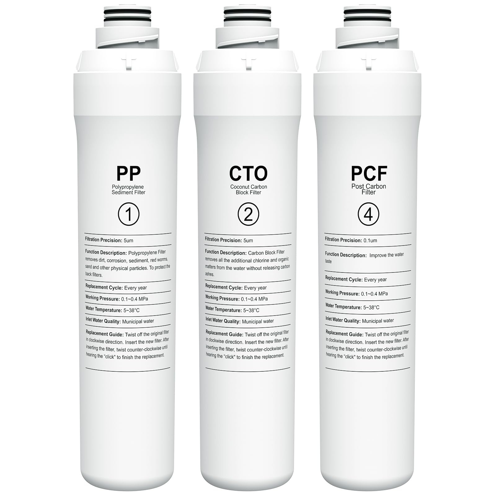 ROPOT 1 Year Replacement Filter Set Compatible with Bluevua RO100ROPOT RO100ROPOT-UV RO System (1 PP, 1 CTO, 1 PCF)