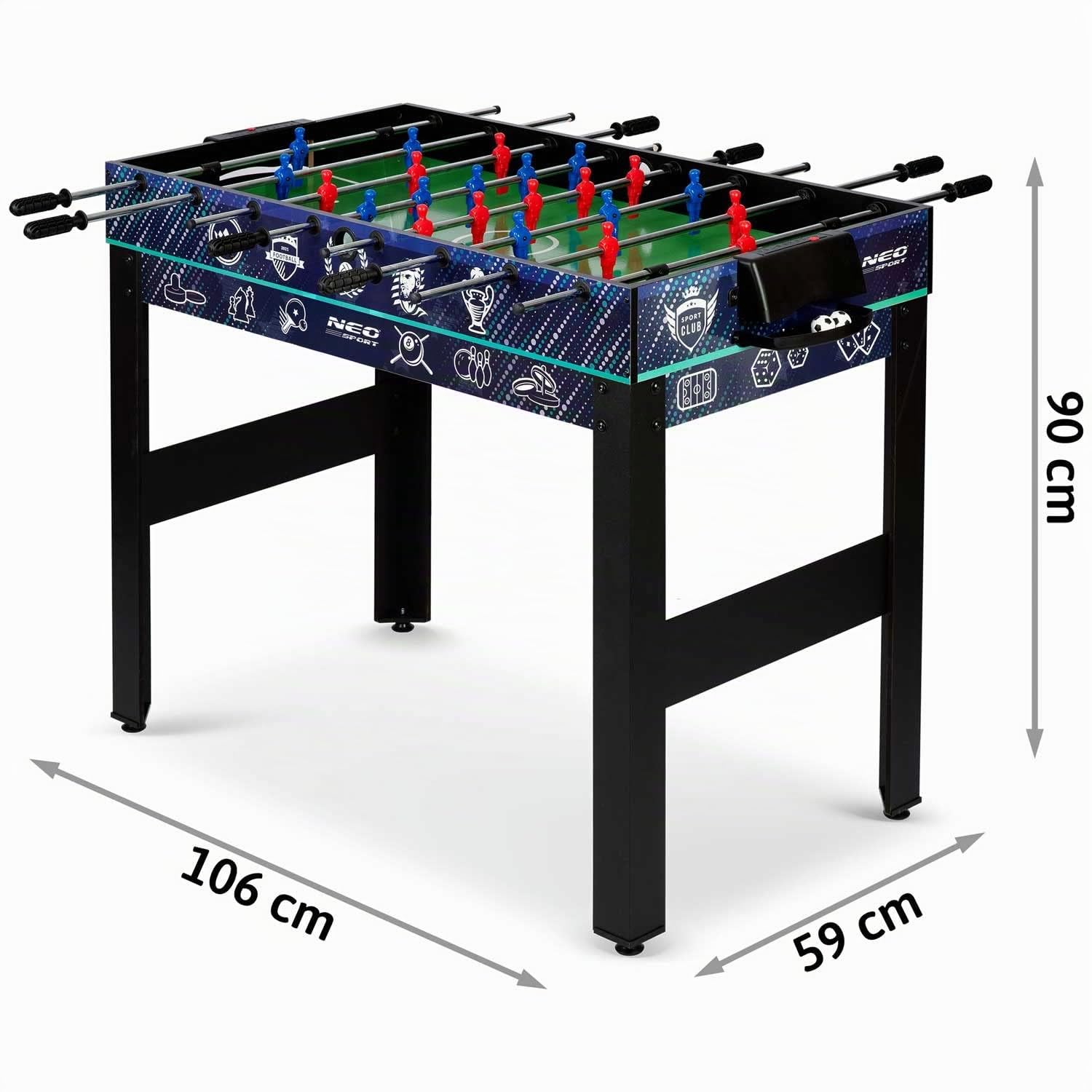 Neo-Sport Multi Spieltisch 12in1, Tischfußball, Tischflagge, Cimberg, Billard, Kontrolle, Bowling, Schach, Karten, 106 x 59 x 90 cm