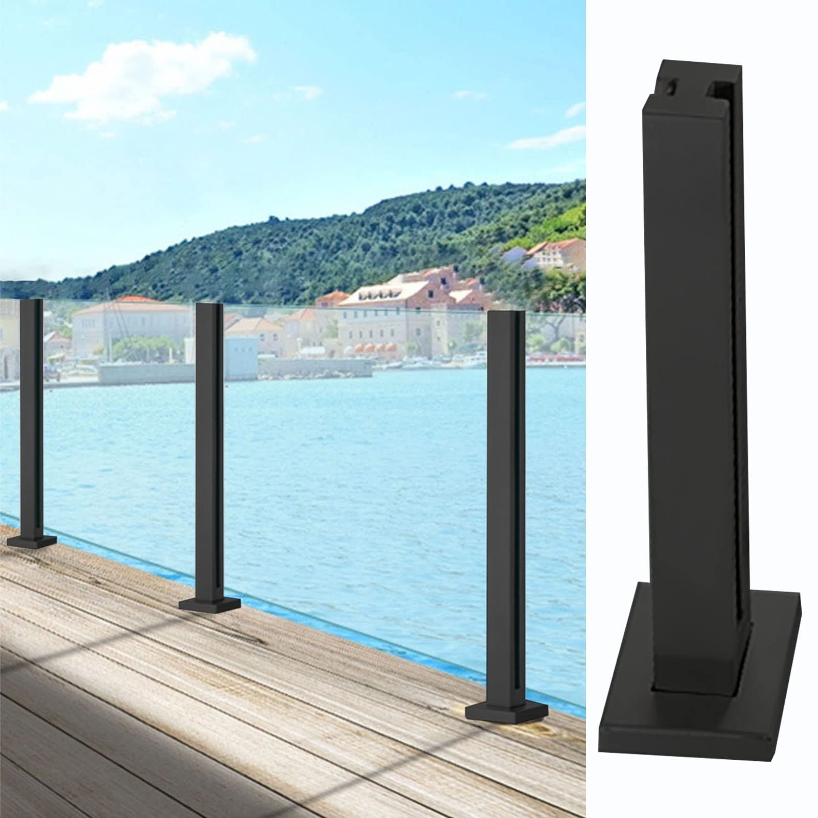 Sistema de barandilla de acero inoxidable para balcón con elegante poste negro cuadrado 6