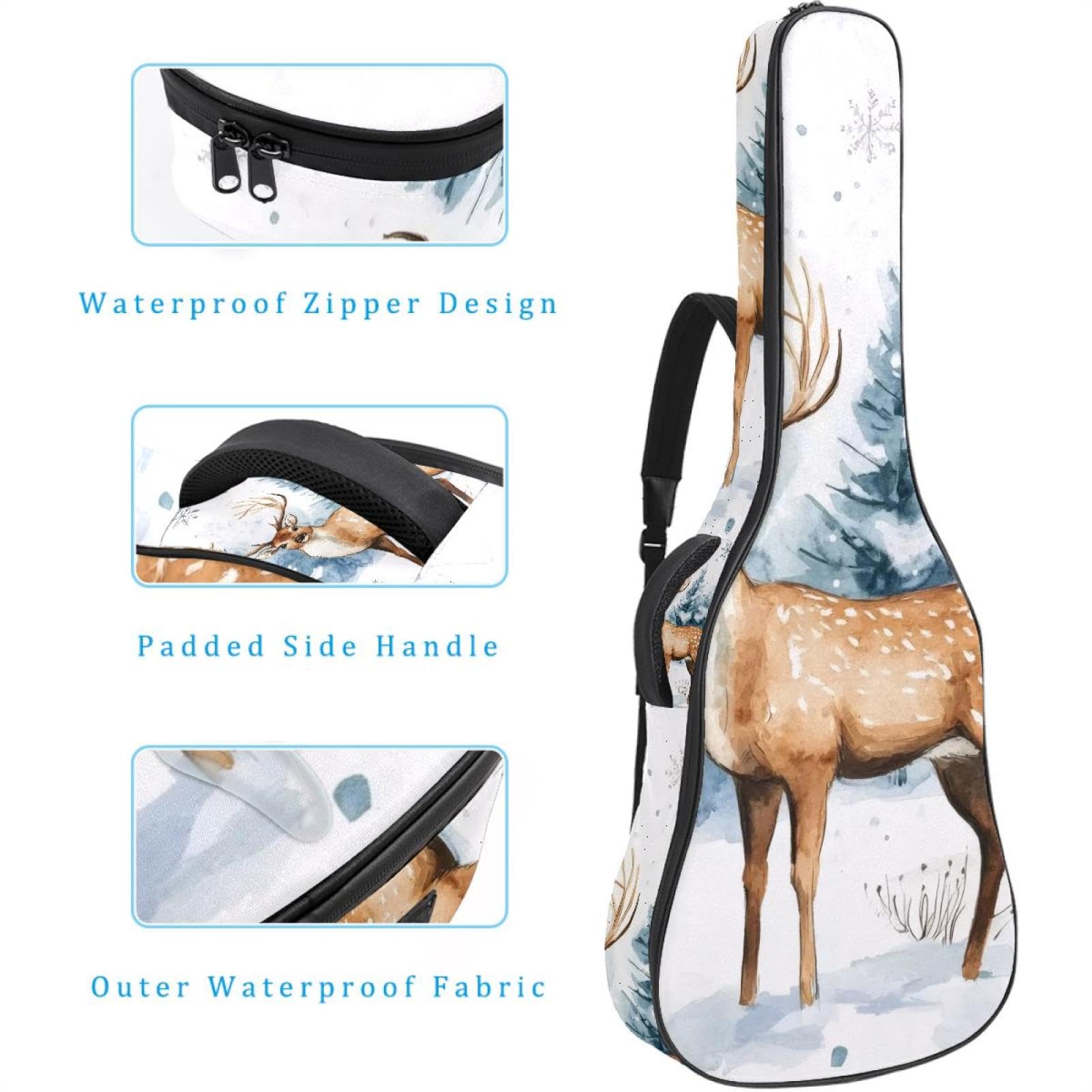 Bolsa de guitarra de tamaño completo, funda de transporte para guitarra de 40, 41 y 42 pulgadas, para bajo eléctrico, guitarra clásica, acuarela, invierno, nieve, Navidad, naturaleza, Multicolor 03,
