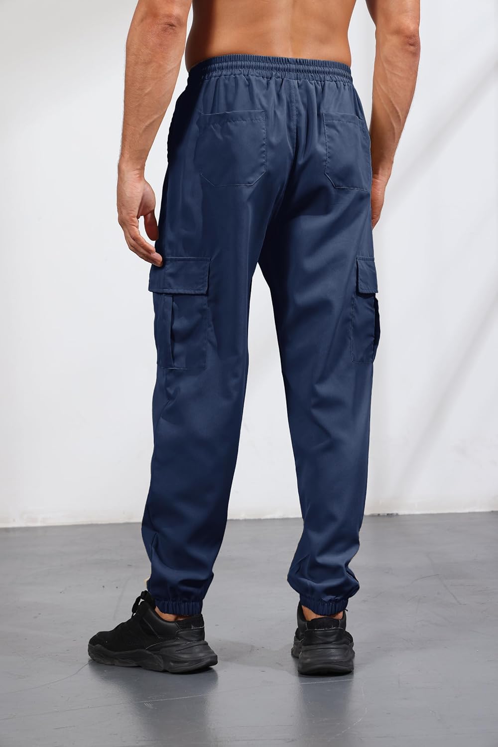 Mens Cargo Pants Casual Lightweight Elastic Waist Drawstring Tapered Pant with Pockets - Image 3