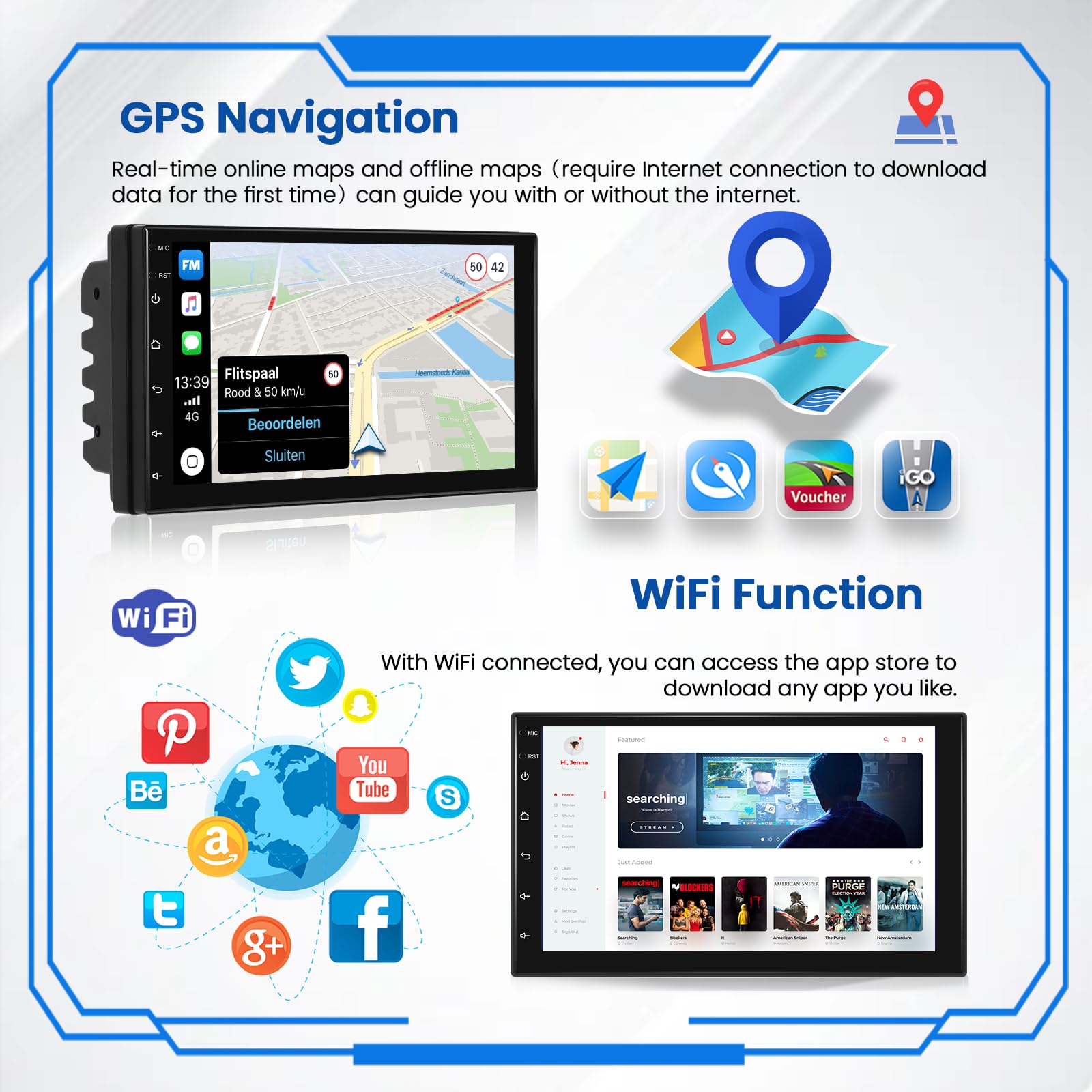 Snapklik.com : Android Car Stereo Double Din Radio, 7 Inch Touchscreen ...