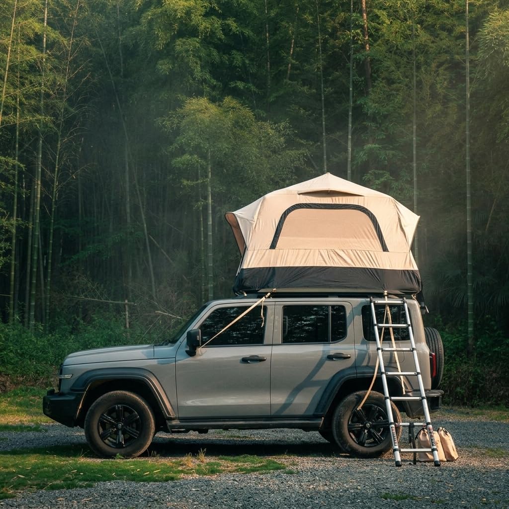 Tente de Toit pour 2-3 Personnes, Tente Gonflable Familiale avec Échelle Télescopique