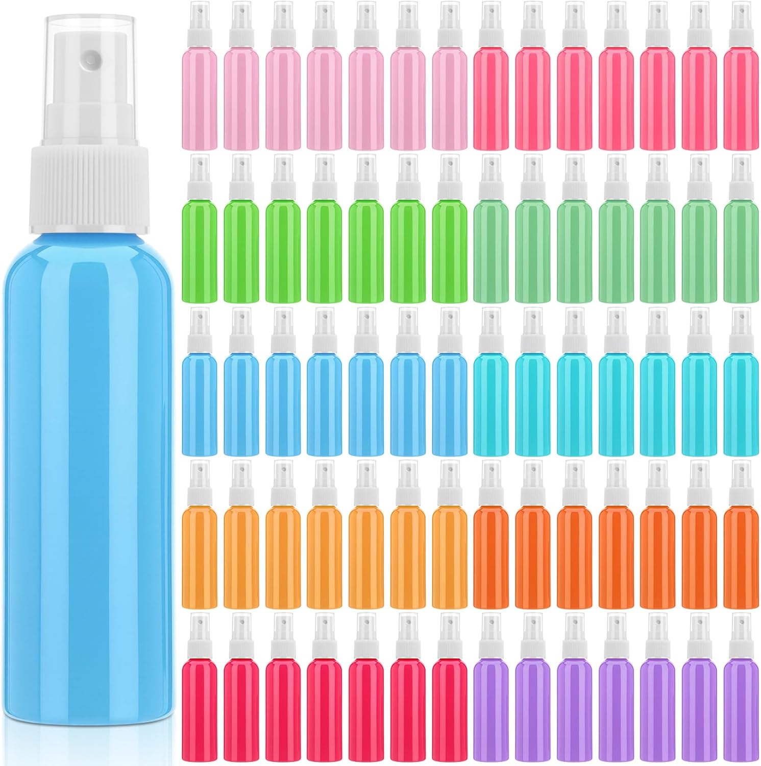 LemonRoad 100 Pack 2 oz Mini Spray Bottles Bulk Small Plastic Fine Mist Spray Bottles Pink Blue Asst Colors Leak Proof Mini Empty Refillable Travel Size Hair Colorful Sprayer Bottle for Cleaning