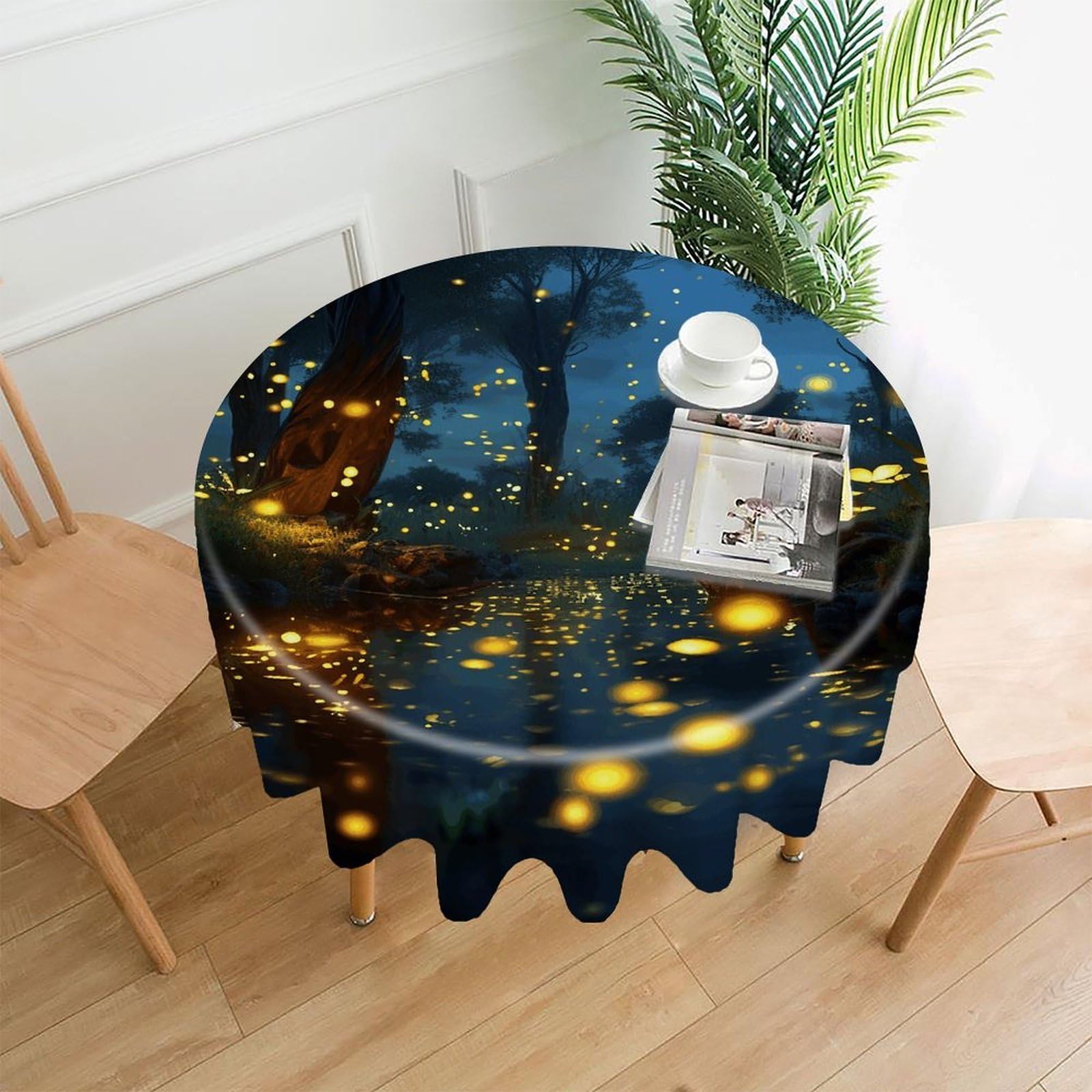 VstaDank Fireflies Tablecloth Easy to Clean Polyester Round Table Cover Washable Round Table Cloth Wrinkle-Free Circle Decoration Tablecloth for Kitchen Dining Room 60"