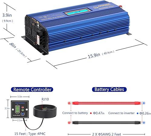 Miniatura 10 de VOLTWORKS - Inversor de corriente de 1100 vatios CC 12 V a CA 120 V de onda sinusoidal modificada 1000 W con pantalla LCD, control remoto de 2
