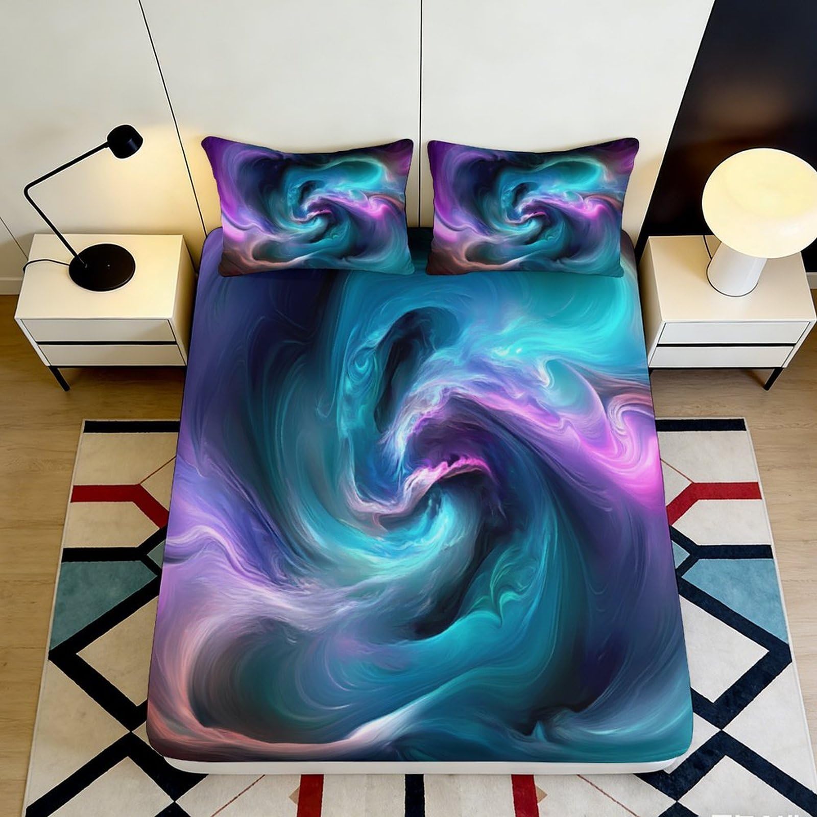 3D Printed Cosmic Nebula Fitted Sheet Microfiber Soft Breathable Galaxy Starry Sky Mattress Cover for Bedroom Dormitory Guest Room Mattress Protection 120x200x25cm