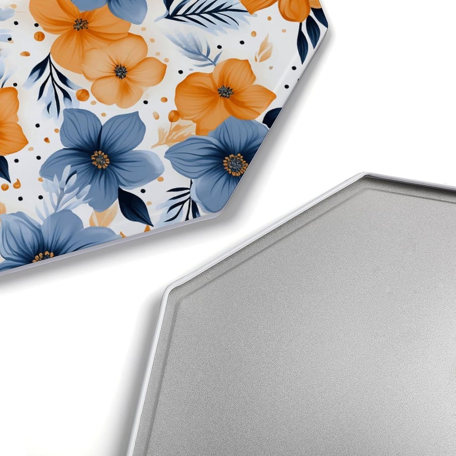 Ctagon Metal Sign for Home, Modern Display Plate for Kitchen, Blue And Orange Flowers Plates Accent Hanging Wall Decorations 3PCS for Living Room, Bedroom, Hallway, Hotel