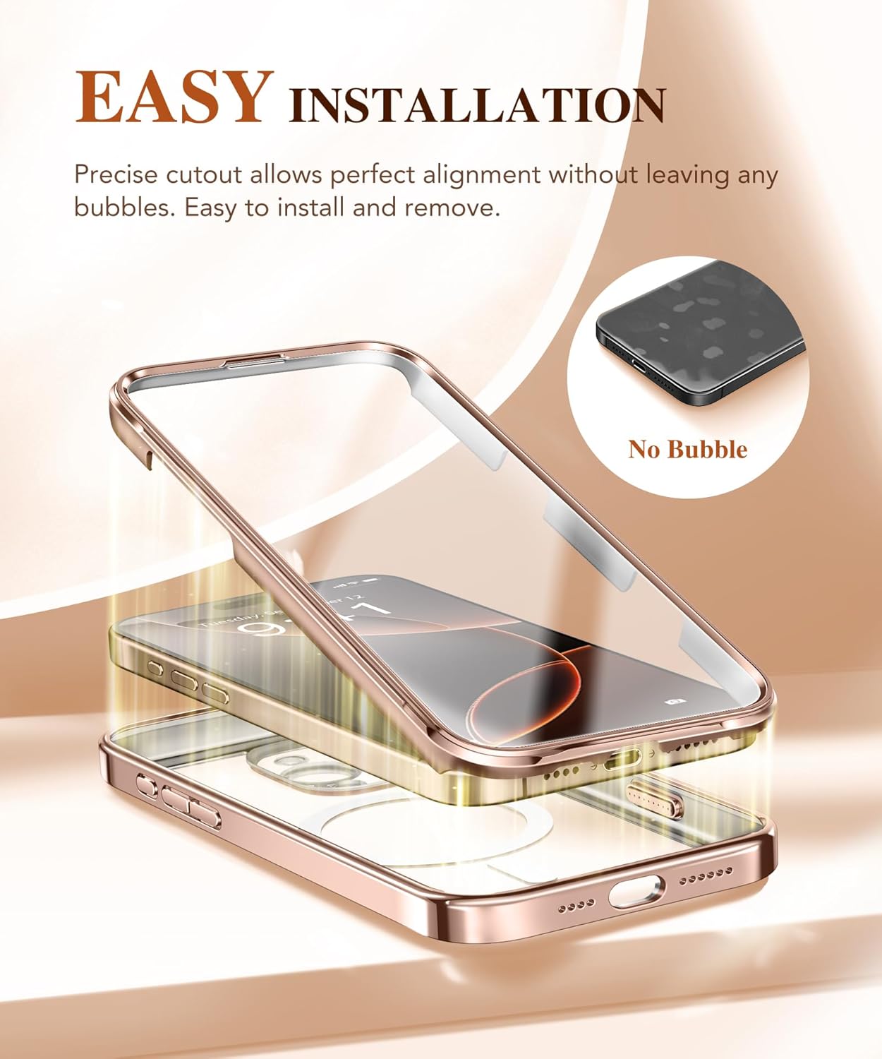 BERFY for iPhone 16 Pro Max Case, Compatible with MagSafe, Built-in 9H Tempered Screen Protector and Camera Protection, Full Body Shockproof Plating Phone Case for 16 Pro Max 6.9", Desert Gold - Image 8