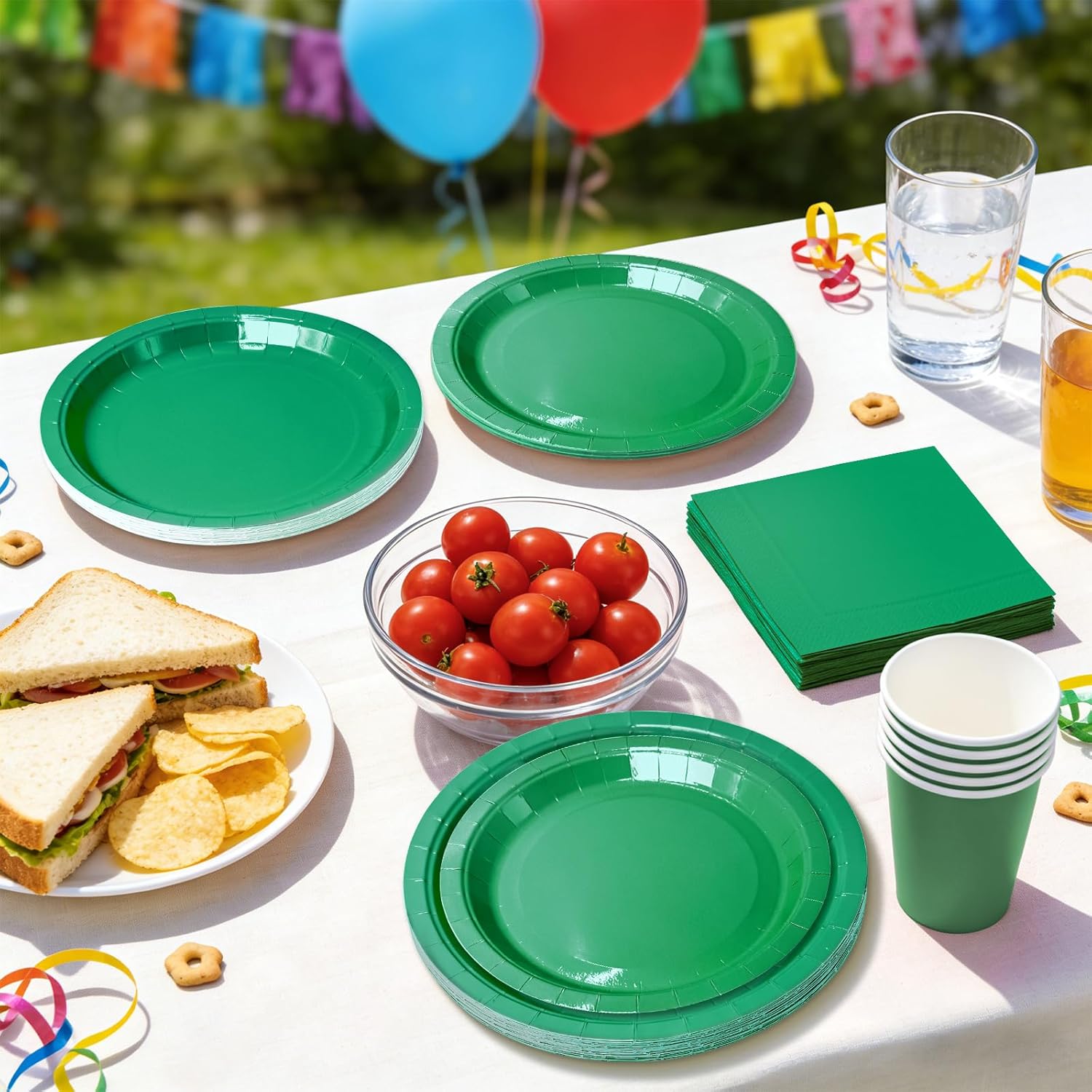 Solid Color Green Party Paper Plates Napkins and Cups Set Disposable Table Cover Serve 25 for Everyday Tableware
