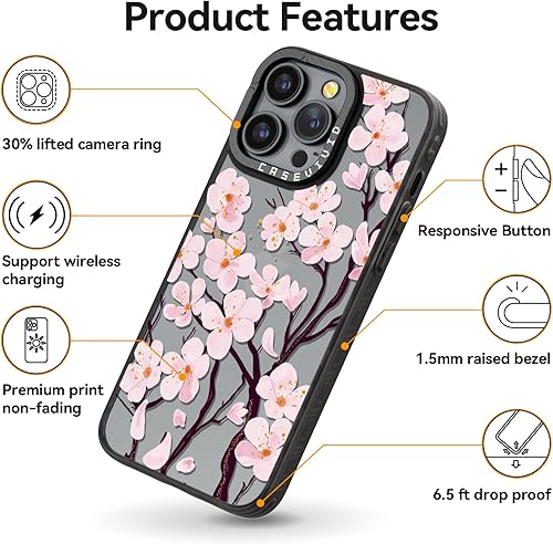 Miniatura 5 de casevivid Funda compatible con iPhone 14 Pro, bonita estética, duradera y a la moda, divertida funda para teléfono, diseño de flor de cerezo