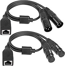 GELRHONR Dual XLR 3 Pin Male to RJ45 Female Adapter Cable, RJ45 Female to Dual DMX XLR 3 Pin Female Extension Cable for DMX-CON Series Controllers-Black/1.7Ft