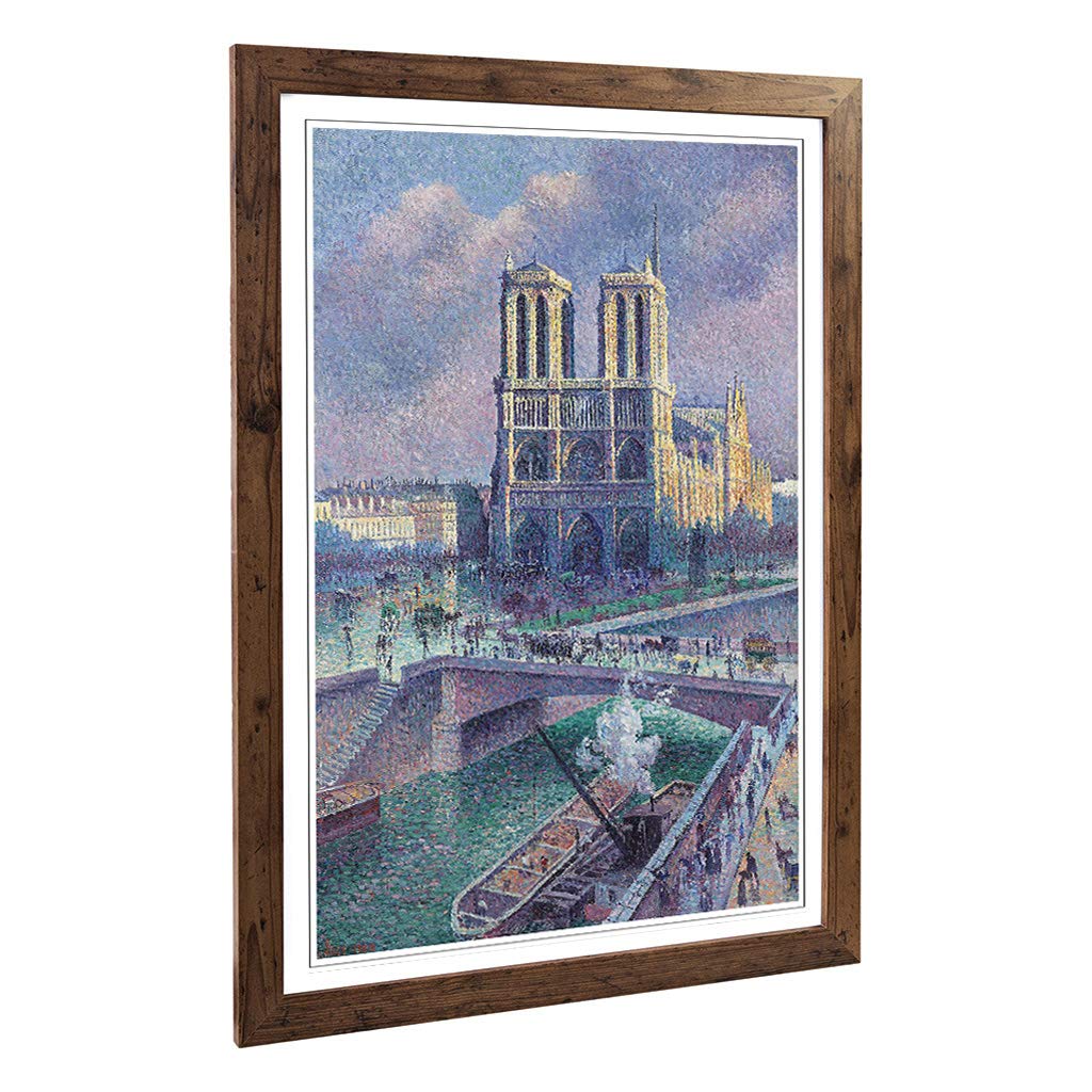 Big Box Art Framed Print of Maximilien Luce Notre-Dame Paris Design | Wall Art Picture | Home Decor for Kitchen, Living Room, Bedroom, Hallway, Walnut, A2 / 24.5x18 Inch / 62x45cm