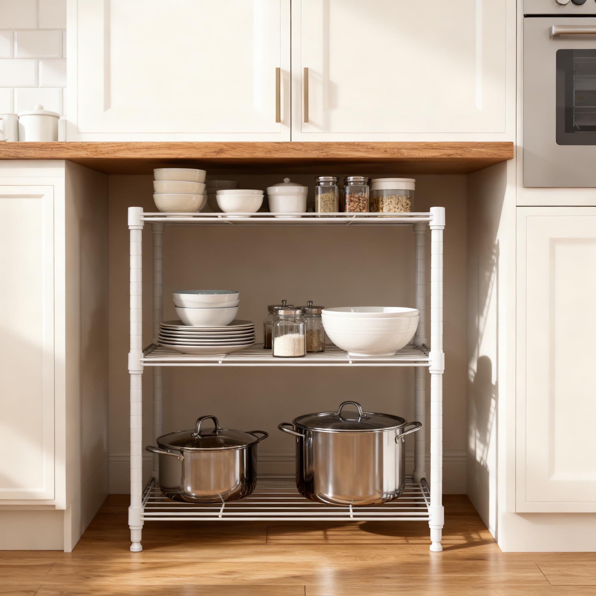 M MZG Étagère Métallique à 3 Niveaux, Capacité de Charge Totale 204,3 kg, Étagère de Rangement en Acier pour Cuisine, Salle de Bain, Garde-Manger, Buanderie et Placard, Blanc Mat, 30×45×67 cm