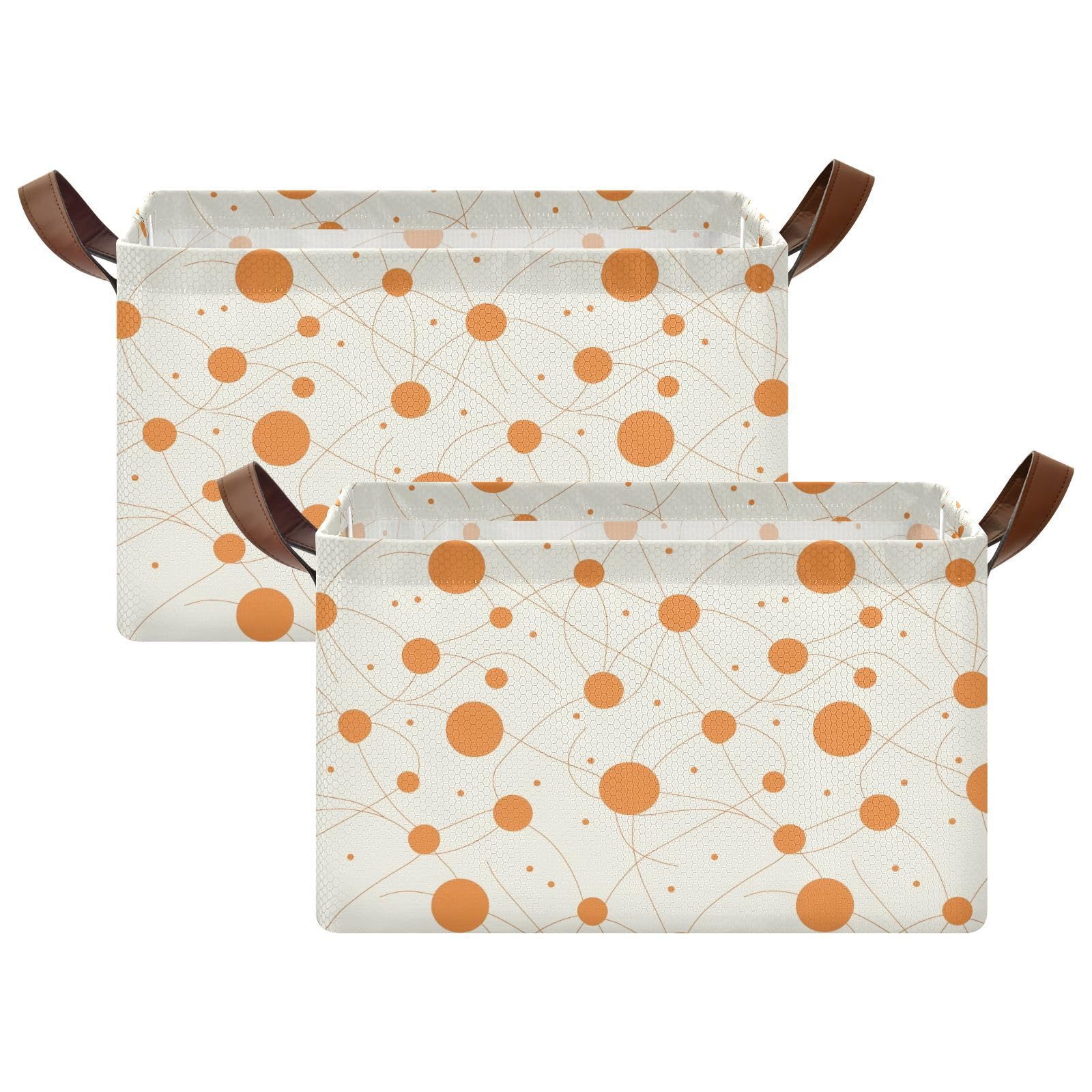 KLL Cestas de almacenamiento grandes de tela con asas de lunares naranjas, minimalistas, grandes, para maquillaje, libros, estantes, sala de estar, paquete de 2 cajas de almacenamiento para armario