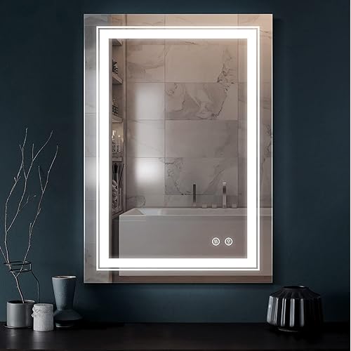 FRALIMK LED Bathroom Mirror 24x36 Inch Bathroom Mirror with Lights Dimmable led Lighted Bathroom Vanity Mirrors for Wall, Anti Fog Makeup Mirrors with Light, 3 Lighting Colors, Vertical & Horizontal
