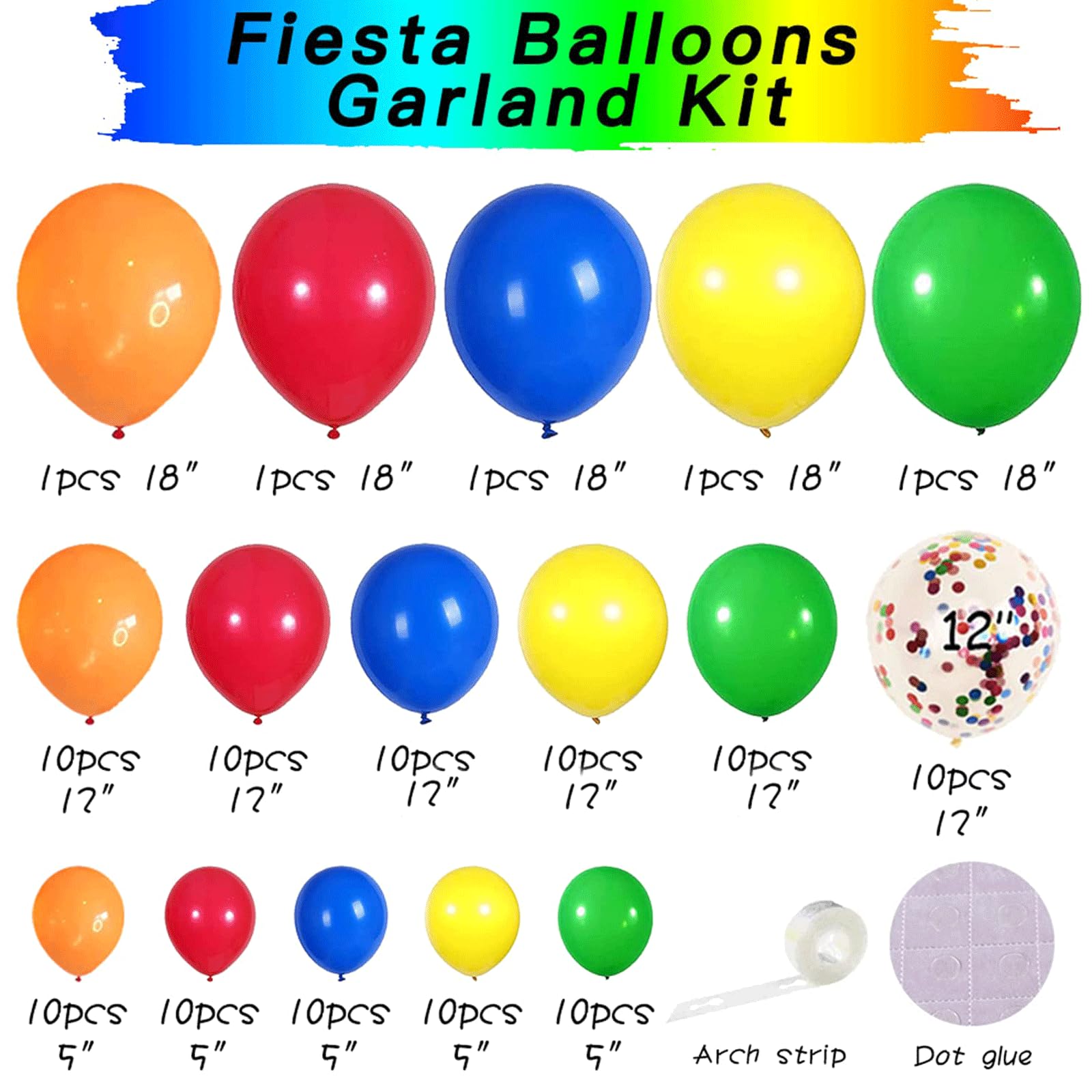 Fiesta-Regenbogen-Konfetti, bunte Luftballons, Girlanden-Set für Geburtstag, Hochzeit, Party-Dekorationen