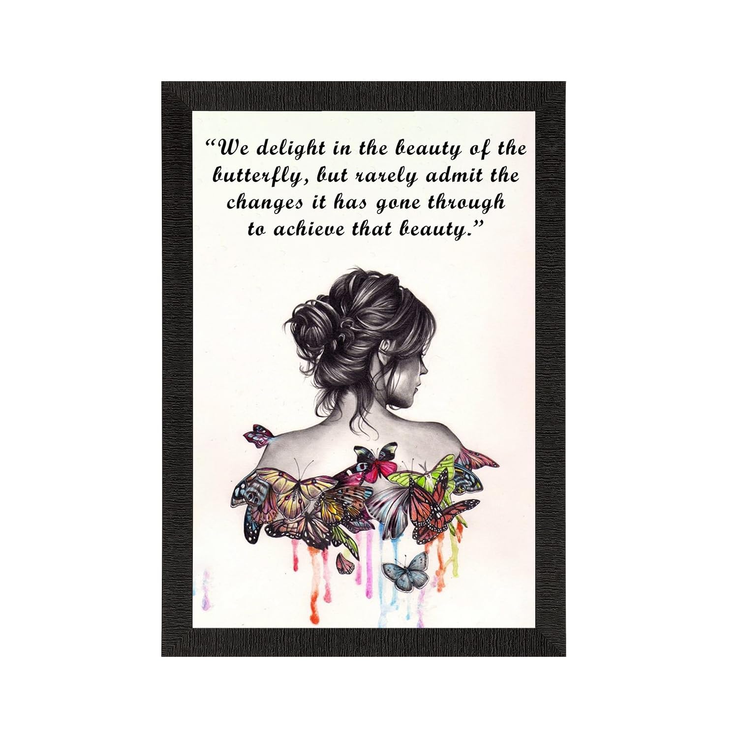 Peinture femme aux papillons colorés toile murale salon avec texte inspirant