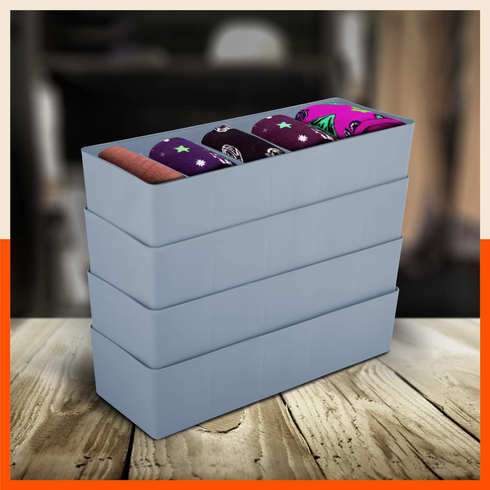 Bathla Stomo DORI Multipurpose Stackable Drawer/Wardrobe Organiser Rack for Home | Ash - Set of 4