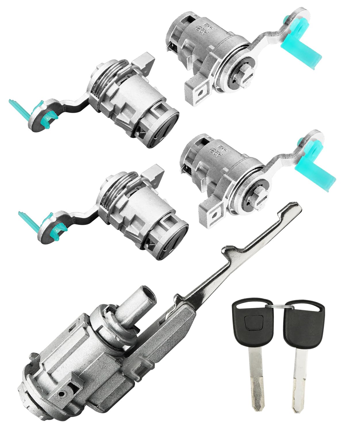 4Pcs Door Lock Cylinder & Ignition Switch Fit for Honda Civic 2003-2005 Element 2003-2011 CR-V 2002-2006 S2000 2004-2005, Replace 06351-TE0-A11 72185-S9A-013 72145-S73-003, with 2 Keys