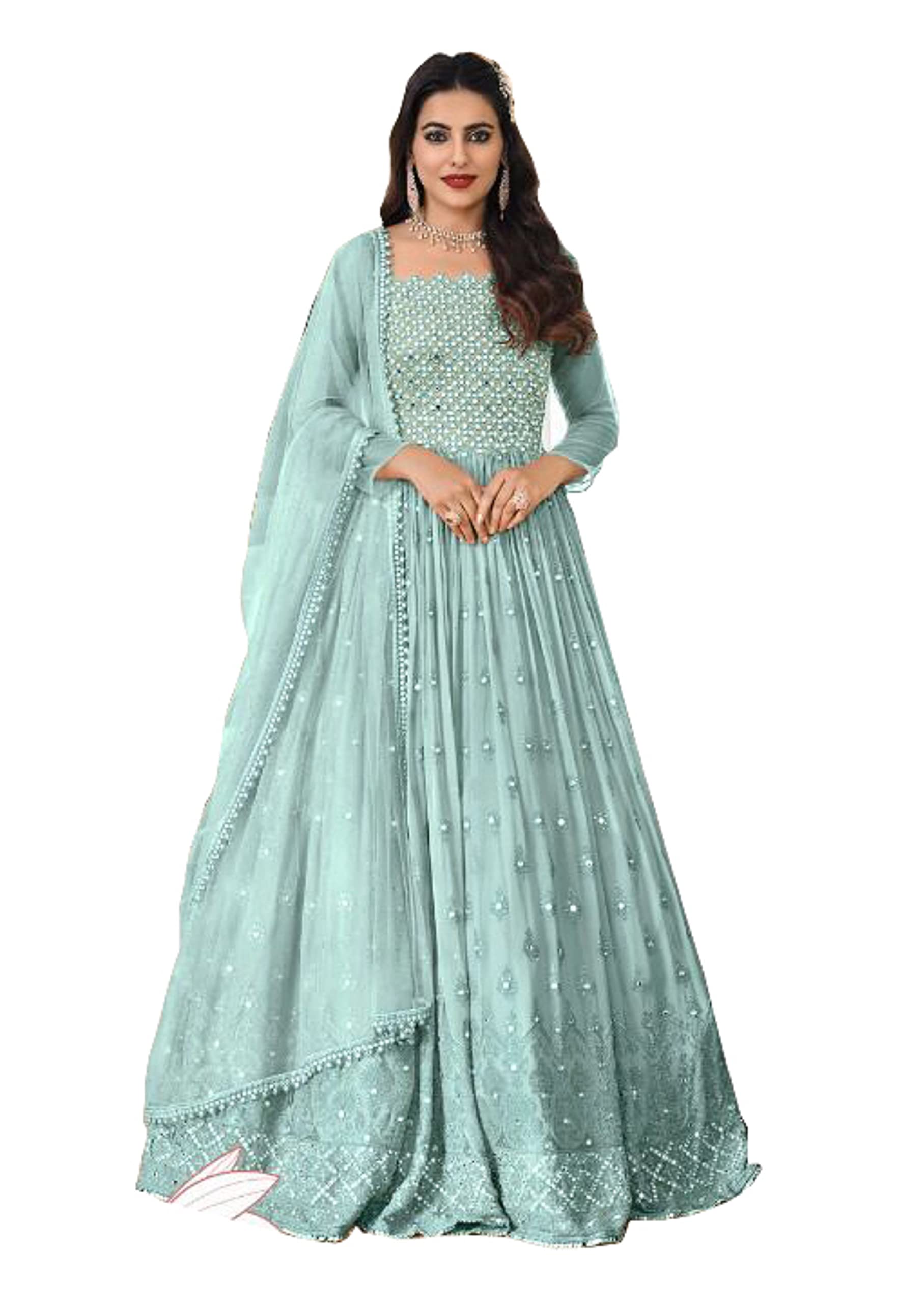 Photo 1 of STELLACOUTURE women's indian pakistani fashion ready to wear georgette salwar kameez suit with dupatta 2370-O (Sky Blue, X-Large)