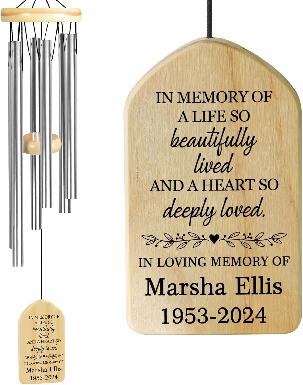 in Memory of a Life so Beautifully Lived Sympathy Wind Chime | Personalized Memorial Wind Chimes | Wind Chimes for Loss of Loved One | Custom in Loving Memory | Gifts for Loss of Loved One