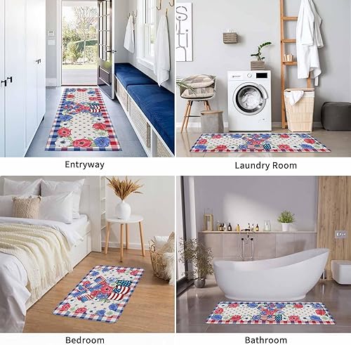 Vista 624 de Tapete de Feliz Navidad, tapete antideslizante para puerta delantera, baño, cocina, dormitorio, patio, entrada, 16 x 24 pulgadas, rojo, negro y verde