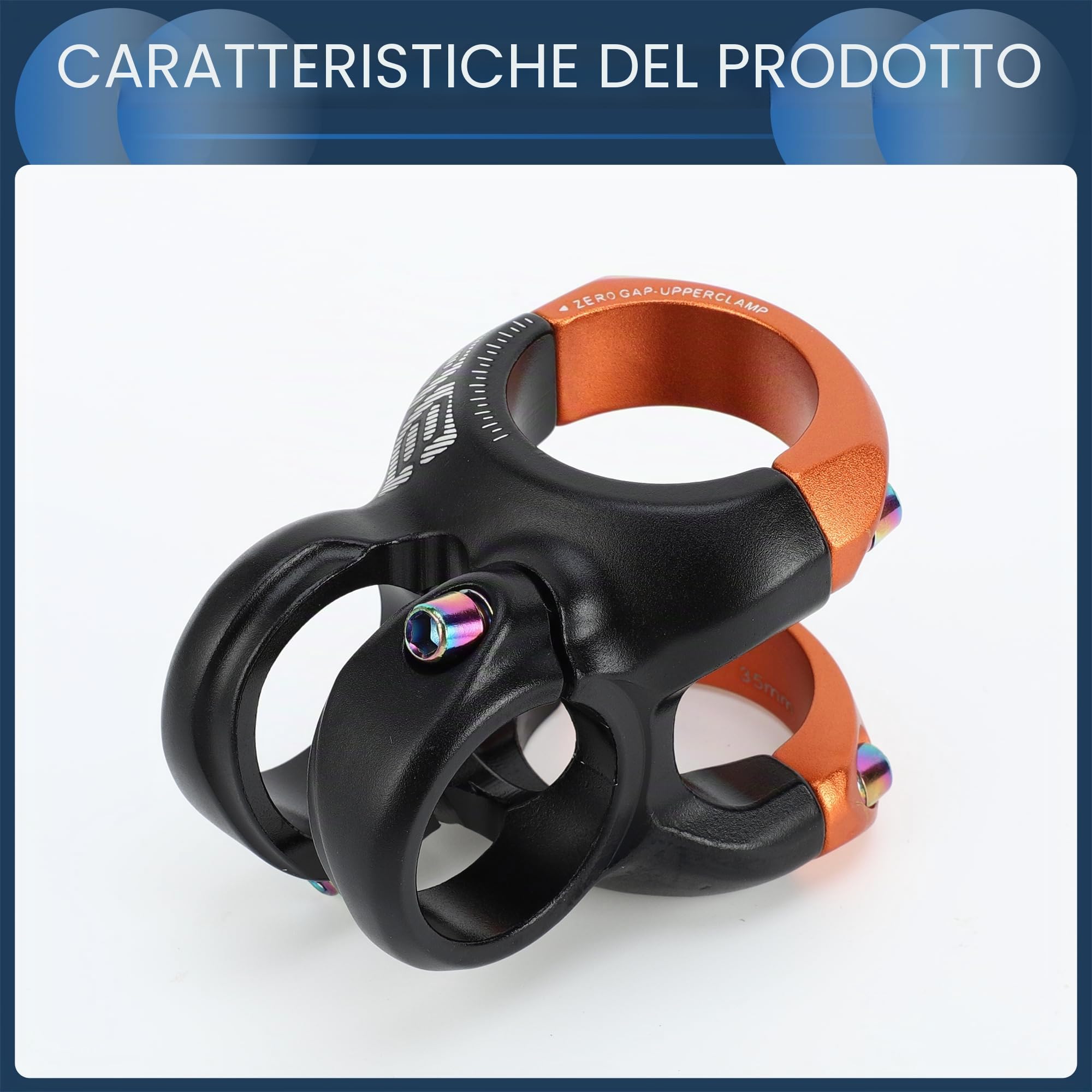 Attacco Manubrio Corto per Mountain Bike, 35mm Attacco 40mm, Bicicletta Strada MTB BMX Fixie Gear Ciclismo, Attacco Corto Cicli con Rialzo a 0 Gradi, Nero Arancione, 1 Pezzo