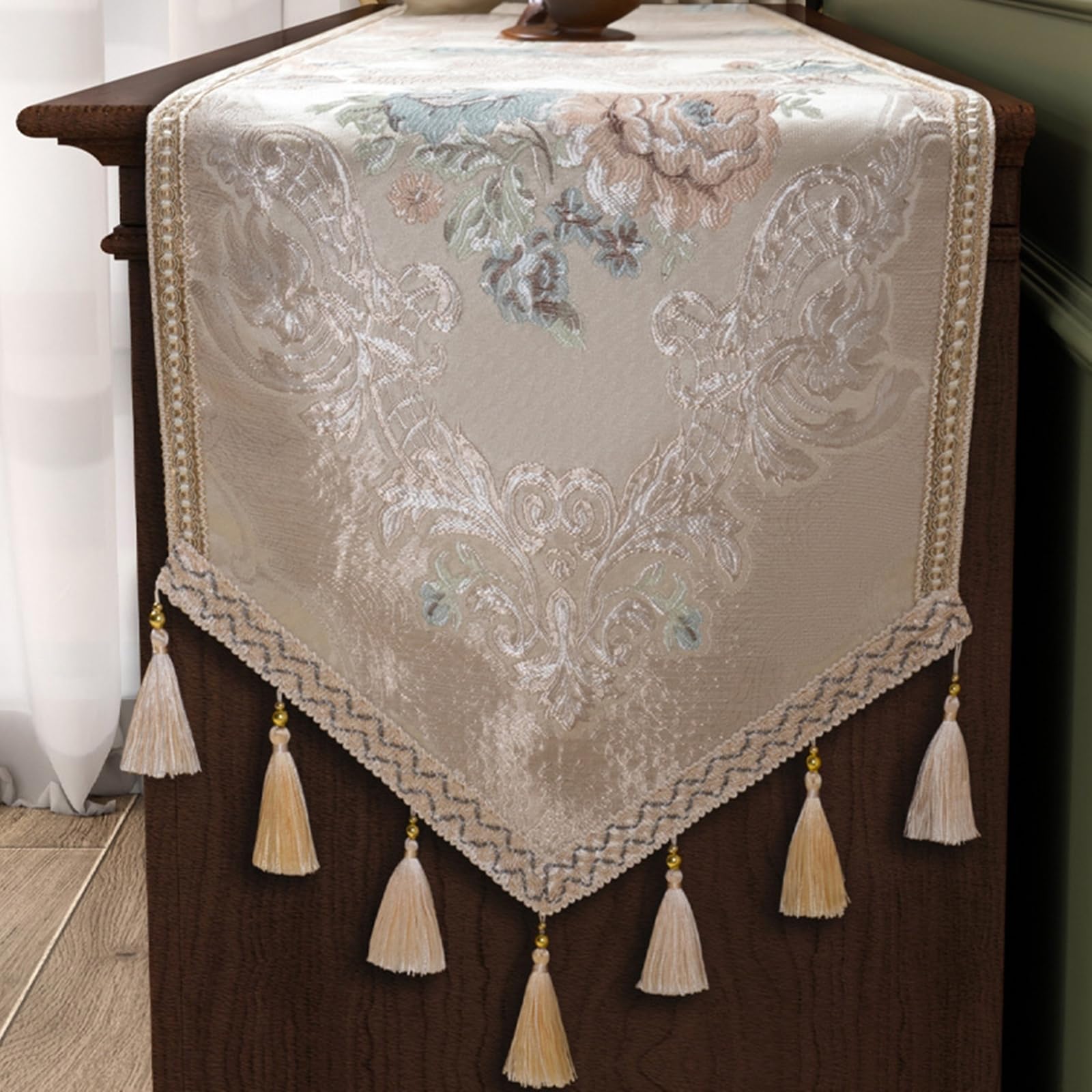 Tischläufer Polyester Wohnzimmer, Tischläufer Modern 35x180 cm, Floral Bestickt Nordisch