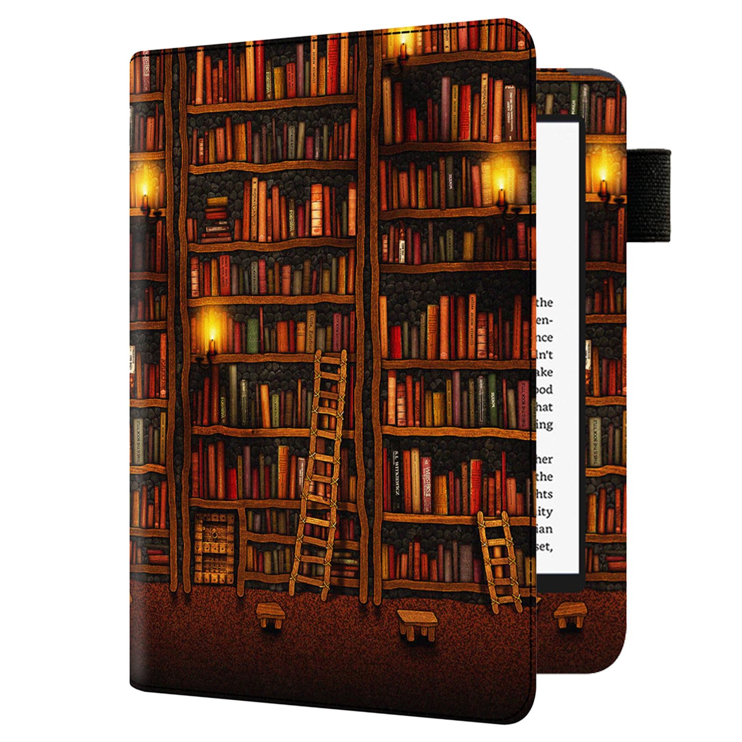 Schutzhülle für Kindle Paperwhite mit 17,3 cm (6,8 Zoll) Display (nur Version 11. Generation 2021), PU-Leder, Schutzhülle mit Handschlaufe, Bibliothek