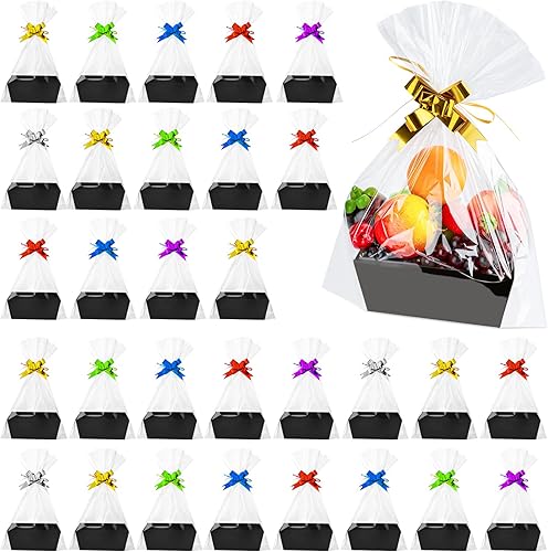 Miniatura 1 de Fainne 106 cestas vacías para regalos, cesta de regalo a granel incluye 30 cestas de regalo vacías con asas, 40 bolsas de plástico y 36 lazos