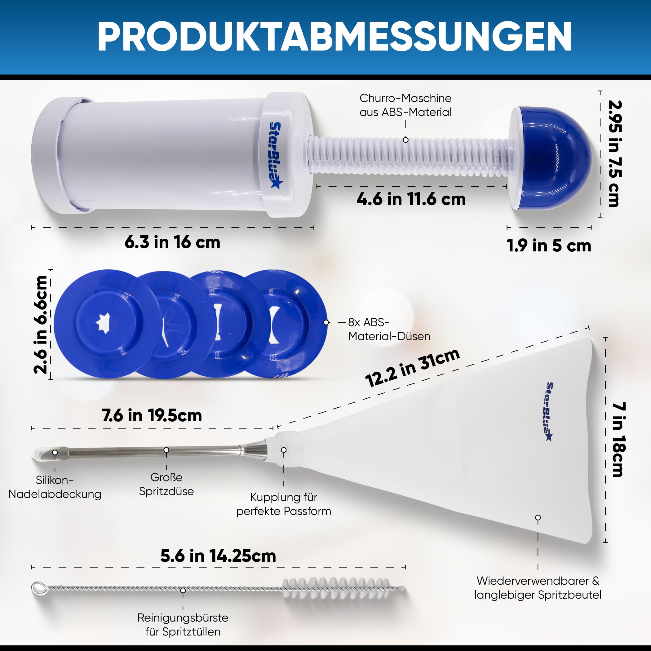 StarBlue Churrera Churro Maker und Füller-Set – einfaches Spritztüllen-Werkzeug zum Frittieren gefüllter Churros