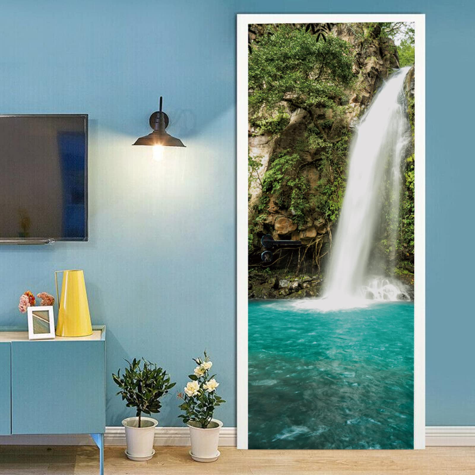 3D Adesivi per Porte Interne Vista Cascata Adesivo Porta Natura Foresta Carta Parati Autoadesiva Arte Sticker Camera Letto Soggiorno Decorazione Parete Poster Murale 77x200 cm m.1409