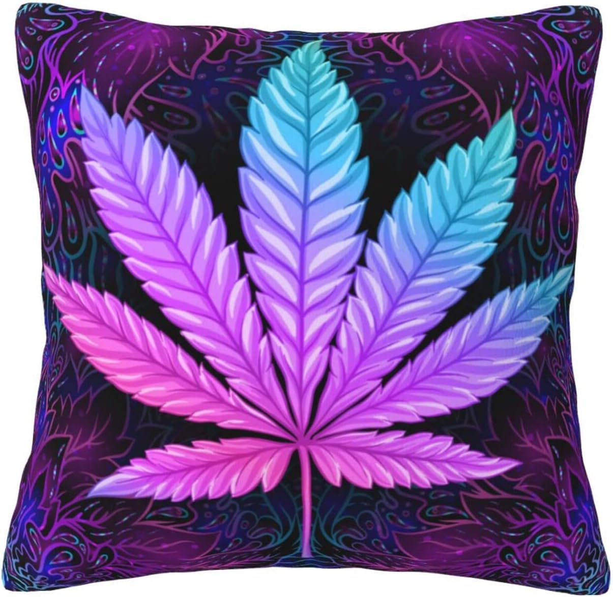 MESRASEY Psychedelic MarijuanaLeaves neon Purple Throw