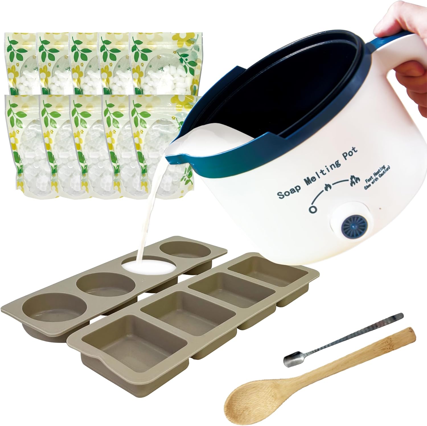 Soap Melter with 5lbs Base Kit, 2-gear Electric Pot, Spout & Molds