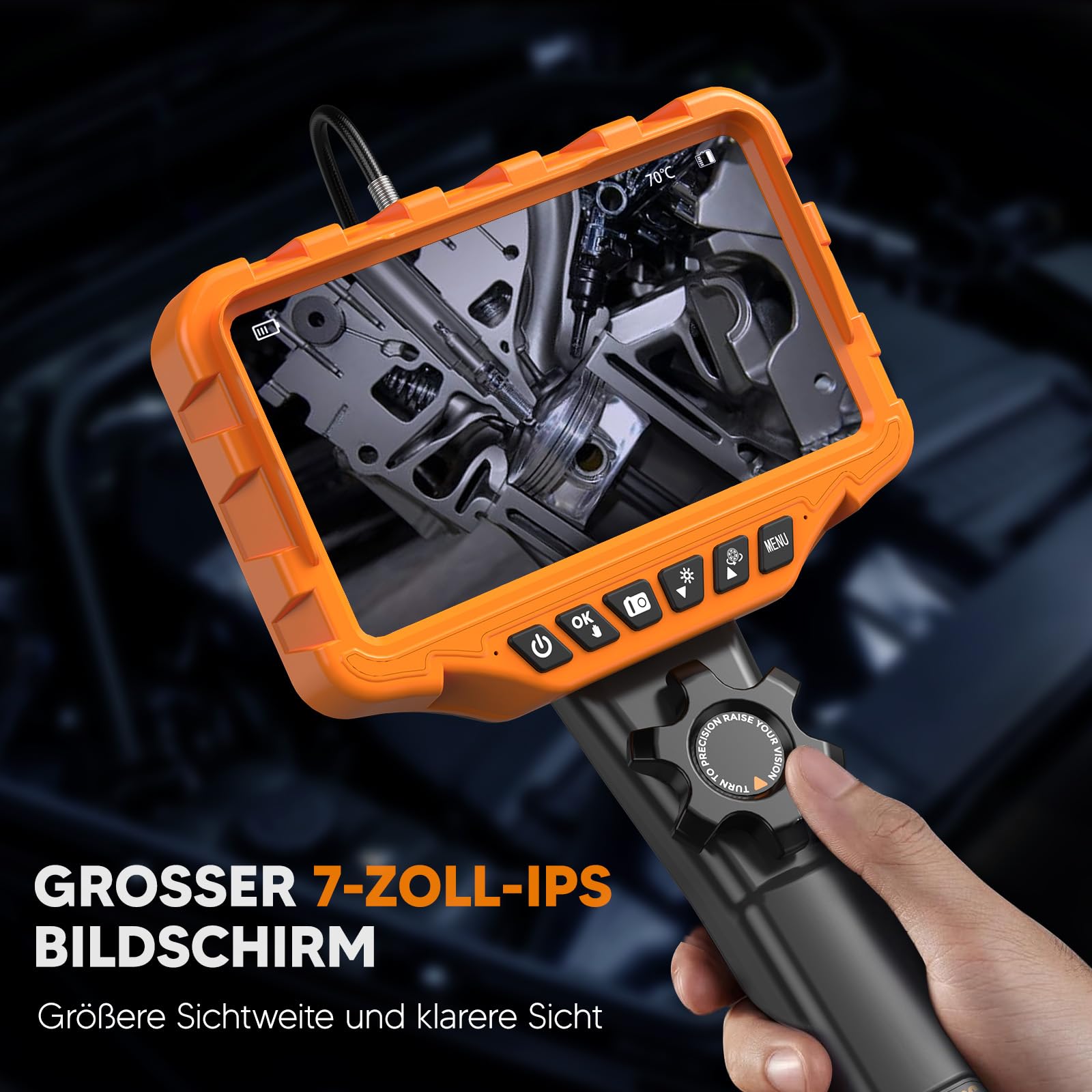 Endoskopkamera mit Licht 6,2mm 210° Drehbar Rohrkamera 1080P HD Inspektionskamera 7 Zoll IPS Endoskop Kamera Endoscope Camera IP67 Wasserdichtes 32 GB Speicherkarte für Auto Rohrreiniger