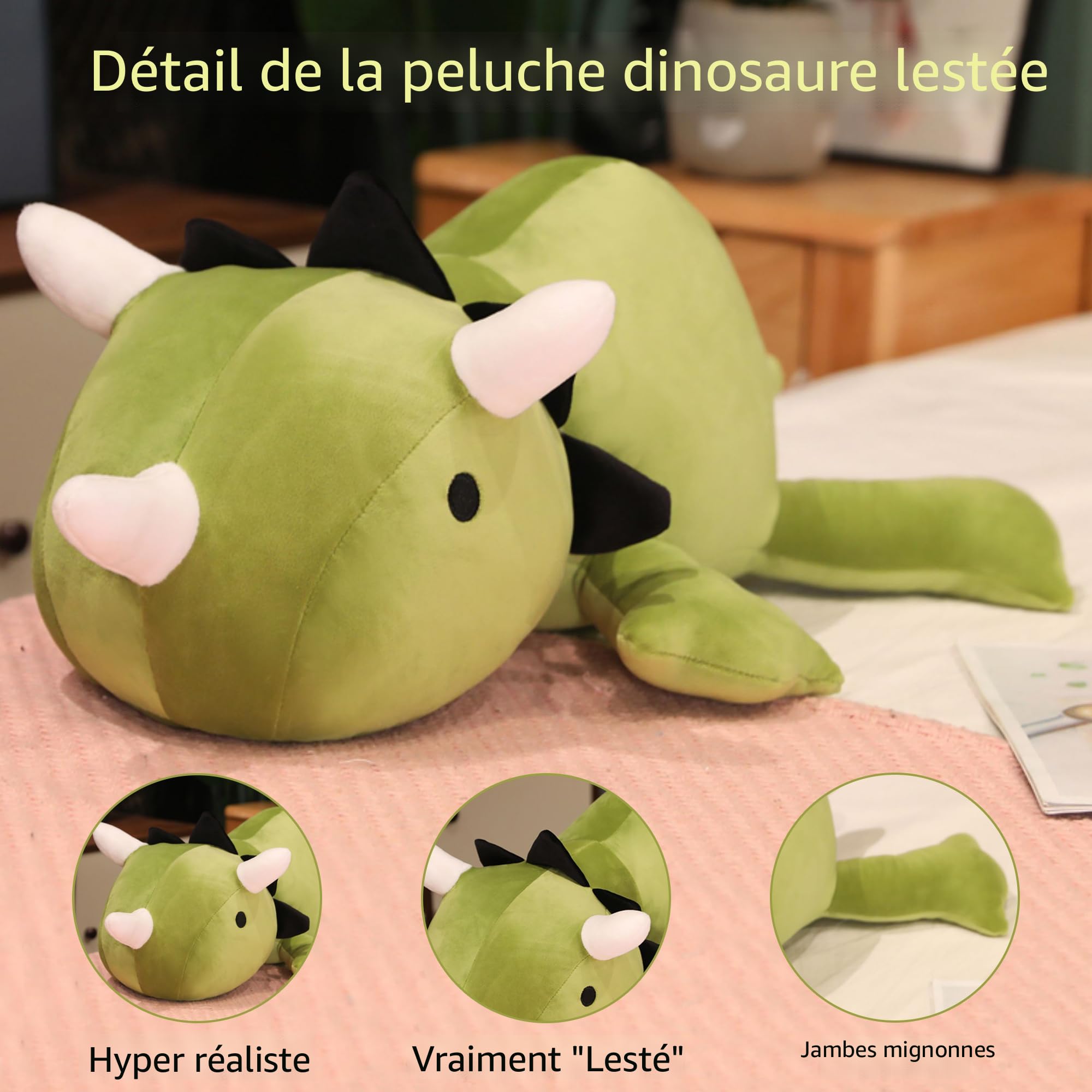 Joyivike Coussin Lesté Peluche Dinosaure – Oreiller Mignon Pondéré Animaux Squishy Renard Crocodile Paresseux 45 Cm